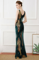 Load image into Gallery viewer, Dark Green Sequins Sheath Long 1920s Dress