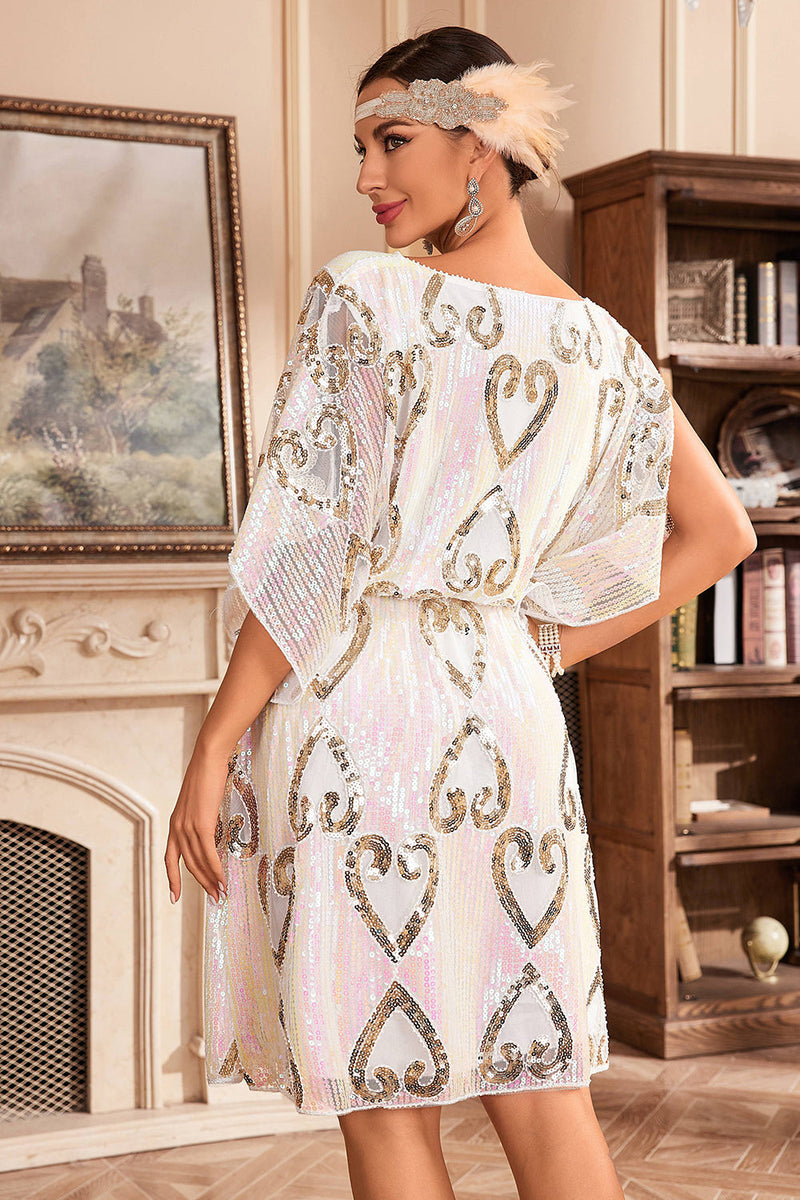 Queendancer Women Flapper Dress White Sparkly Batwing 1920s Dress with Sequins queendanceruk Queendancer Women Flapper Dress White Sparkly Batwing 1920s Dress with Sequins queendanceruk