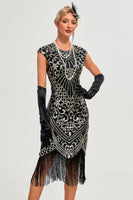 Load image into Gallery viewer, Sparkly Black Beaded Tassels 1920s Gatsby Dress