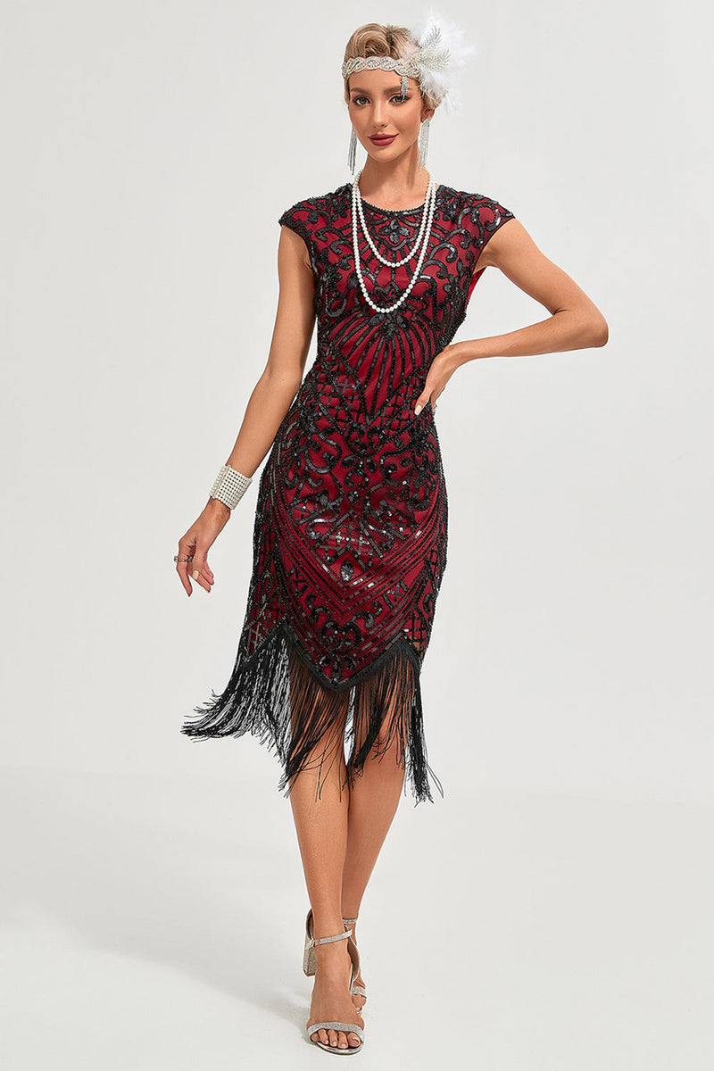 Load image into Gallery viewer, Sparkly Black Beaded Tassels 1920s Gatsby Dress