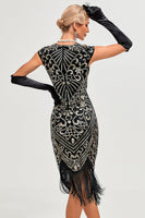 Load image into Gallery viewer, Sparkly Black Beaded Tassels 1920s Gatsby Dress