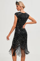 Load image into Gallery viewer, Sparkly Black Beaded Tassels 1920s Gatsby Dress