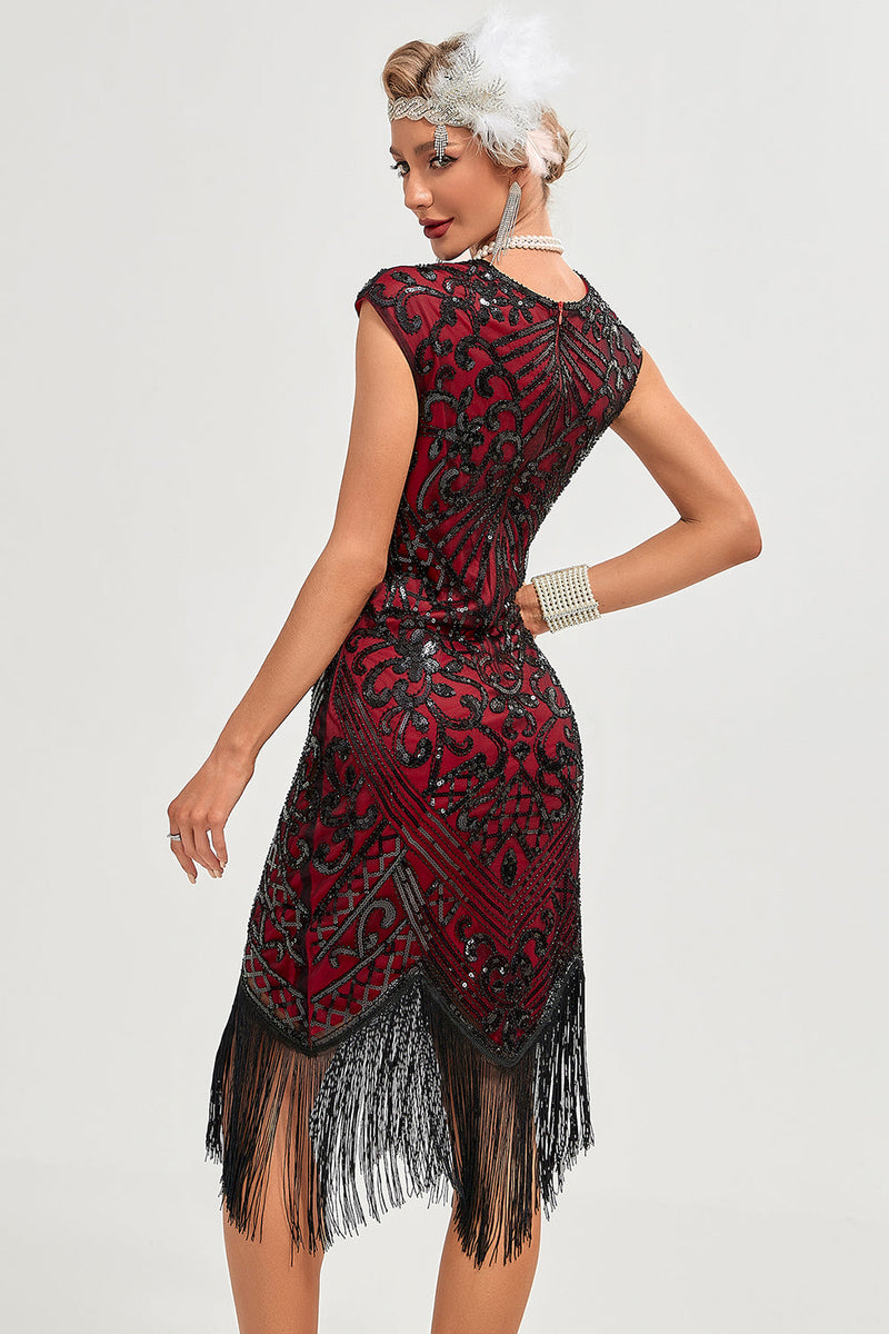 Load image into Gallery viewer, Sparkly Black Beaded Tassels 1920s Gatsby Dress