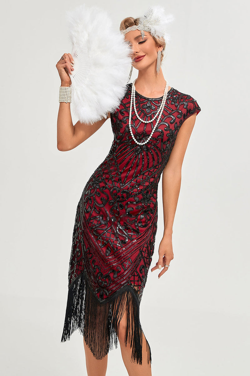 Load image into Gallery viewer, Sparkly Black Beaded Tassels 1920s Gatsby Dress