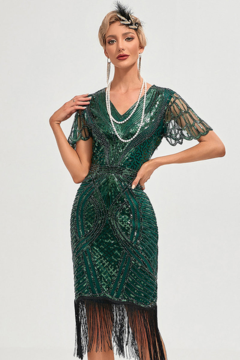 Queendancer Women Sparkly Dark Green Beaded Fringed 1920s Gatsby Dress Cap Sleeves Flapper Dress queendanceruk Queendancer Women Sparkly Dark Green Beaded Fringed 1920s Gatsby Dress Cap Sleeves Flapper Dress queendanceruk