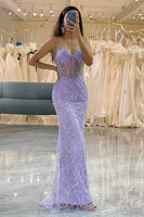 Load image into Gallery viewer, Glitter Lilac Long Corset Appliqued Prom Dress