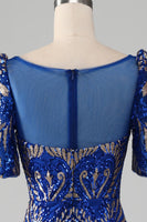 Load image into Gallery viewer, Mermaid Royal Blue Sparkly Prom Dress with Short Sleeves
