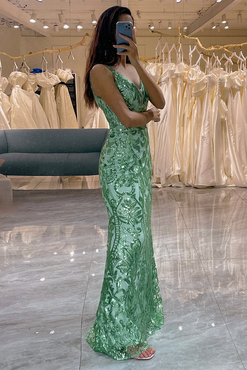 Queendancer Women Green Long Prom Dress Glitter Mermaid Appliqued Formal  Dress – queendanceruk