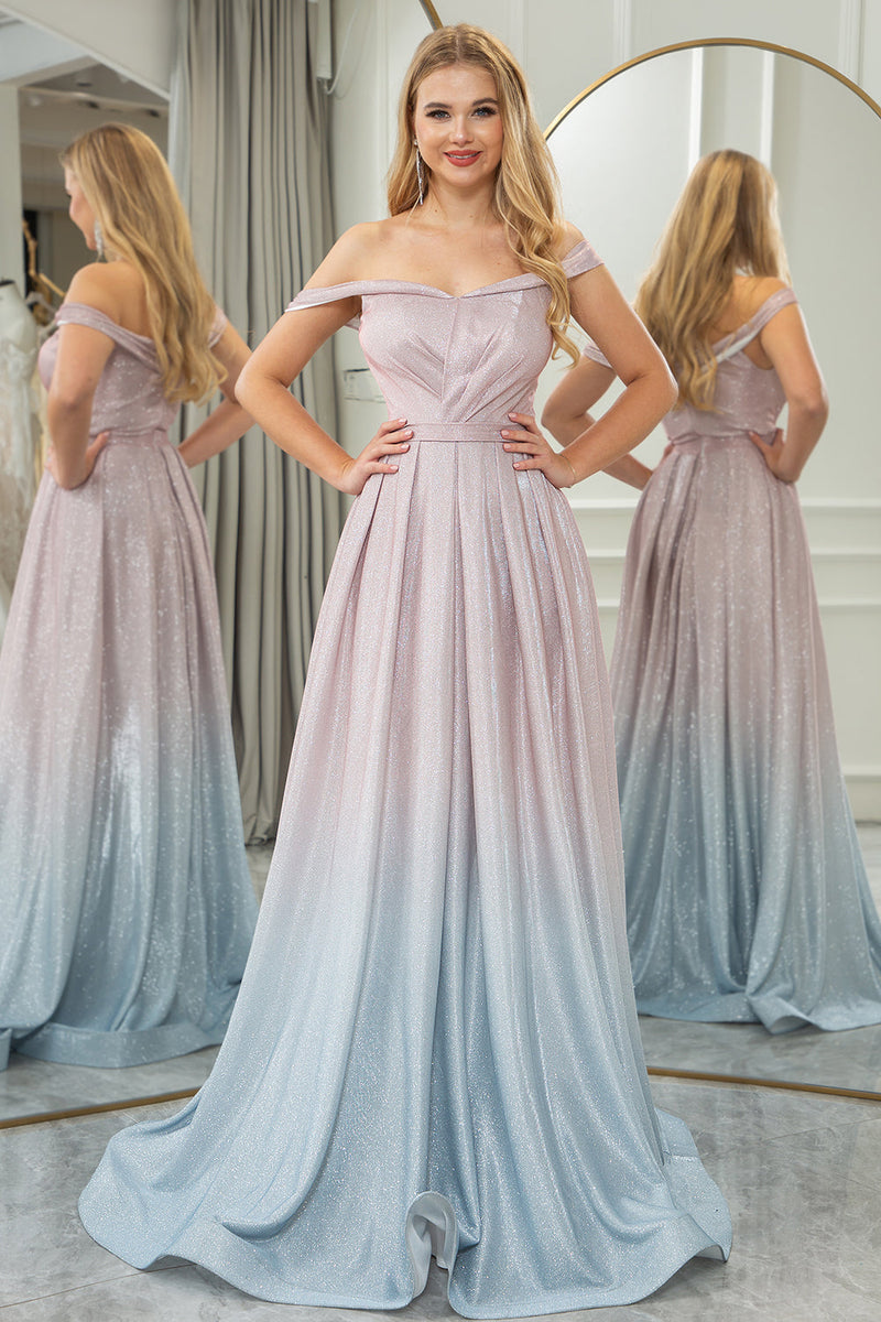 Load image into Gallery viewer, Blush A Line Off the Shoulder Long Prom Dress With Pleats