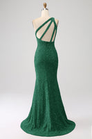 Load image into Gallery viewer, Sparkly Orange Mermaid One Shoulder Sequins Prom Dress with Slit