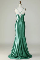 Load image into Gallery viewer, Orange Mermaid Spaghetti Straps Long Corset Prom Dress With Slit