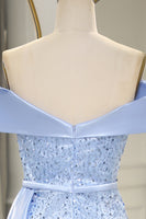 Load image into Gallery viewer, Sparkly Light Blue Long Sequined Prom Dress With Slit