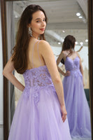 Load image into Gallery viewer, Light Purple A Line Long Prom Dress With Appliques