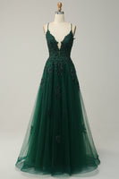 Load image into Gallery viewer, A-Line Spaghetti Straps Blush Long Prom Dress with Appliques