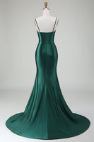 Load image into Gallery viewer, Dark Green Mermaid Spaghetti Straps Sweep Train Prom Dress