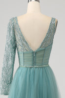Load image into Gallery viewer, Grey Green A-Line Sparkly Sequin Long Corset Prom Dress