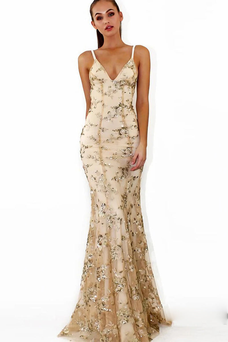 Load image into Gallery viewer, Beaded Backless Spaghetti Straps Prom Dress