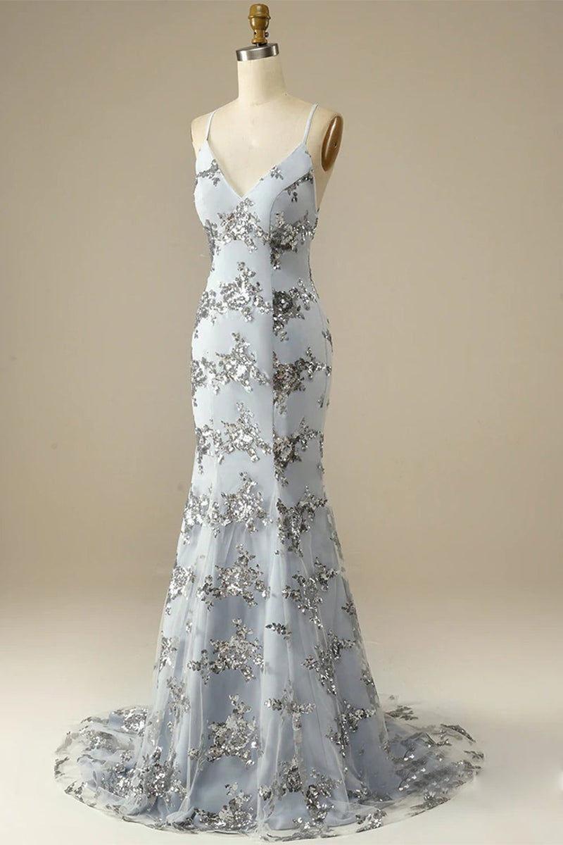 Load image into Gallery viewer, Beaded Backless Spaghetti Straps Prom Dress