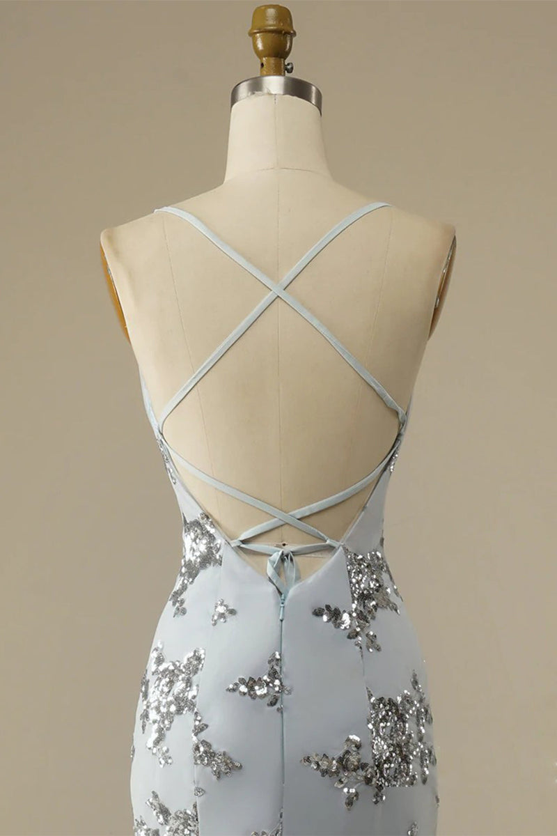 Load image into Gallery viewer, Beaded Backless Spaghetti Straps Prom Dress