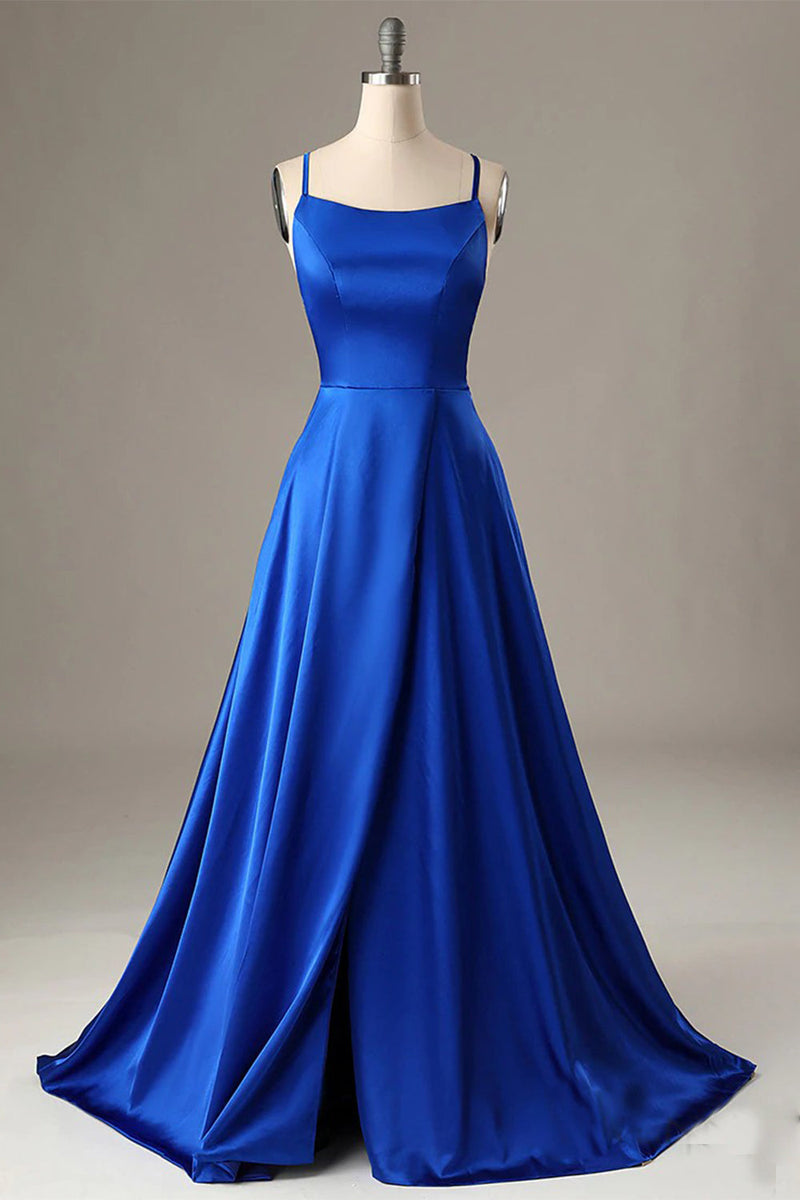Queendancer Women Prom Dress with Slit Simple Royal Blue Backless Spaghetti Straps Evening Dress queendanceruk Queendancer Women Prom Dress with Slit Simple Royal Blue Backless Spaghetti Straps Evening Dress queendanceruk