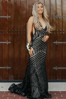 Load image into Gallery viewer, Light Purple Deep V Neck Sequin Mermaid Prom Dress