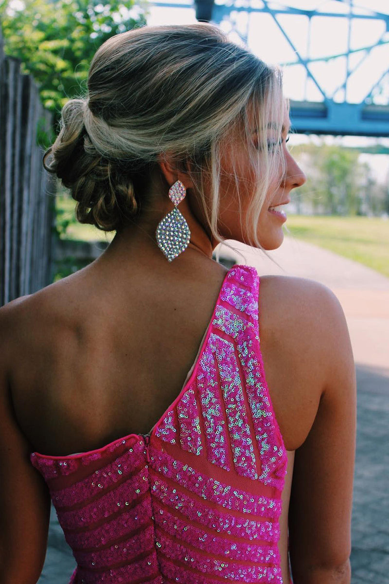 Load image into Gallery viewer, Dark Red One Shoulder Sequined Mermaid Prom Dress