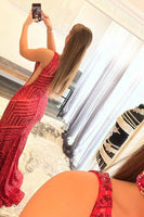 Load image into Gallery viewer, Dark Red One Shoulder Sequined Mermaid Prom Dress
