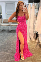 Load image into Gallery viewer, Mermaid Glitter Sequins Sexy Golden Backless Long Prom Dress