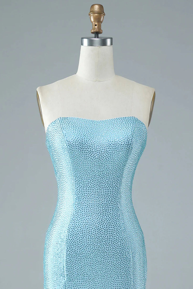 Load image into Gallery viewer, Blue Strapless Mermaid Prom Dress