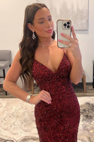 Load image into Gallery viewer, Sparkly Dark Red Sequins Long Prom Dress with Slit