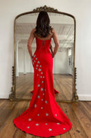 Load image into Gallery viewer, Red Strapless Mermaid Long Prom Dress with Stars