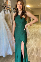 Load image into Gallery viewer, Sheath One Shoulder Red Long Prom Dress with Beading