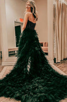 Load image into Gallery viewer, Red Beaded A-Line Tiered High Low Prom Dress