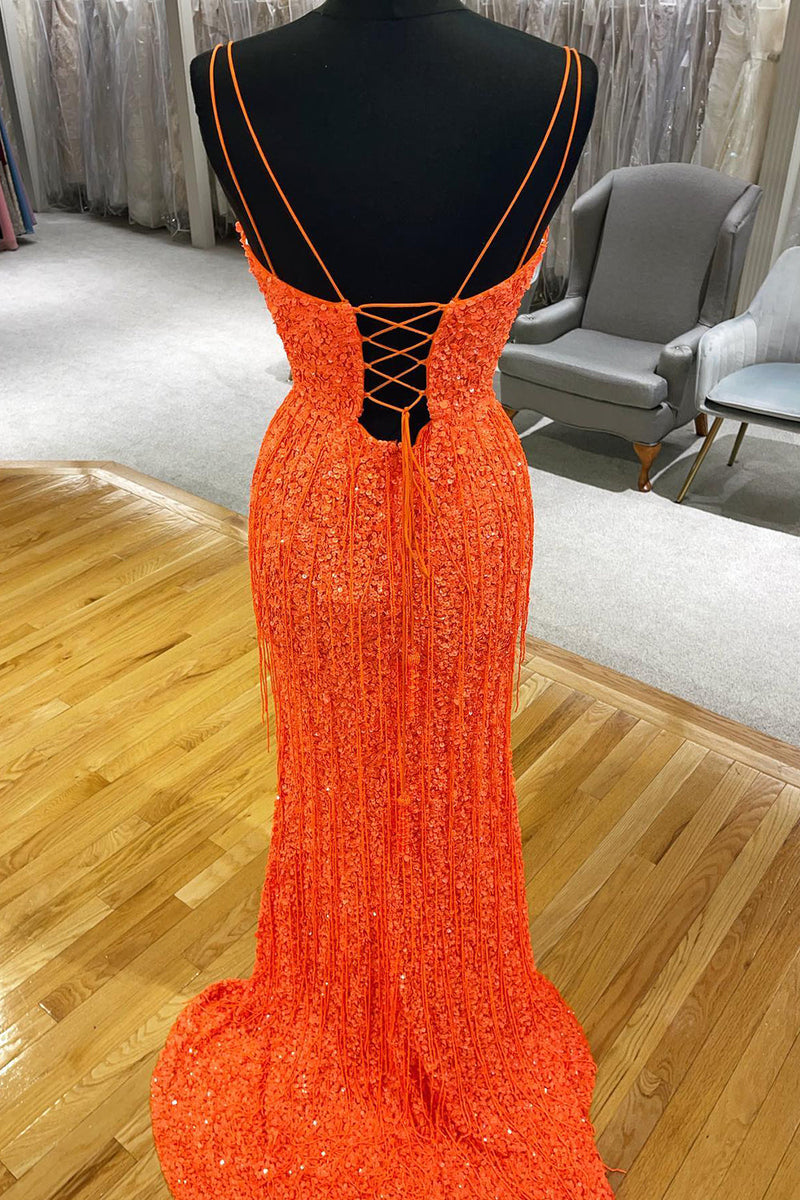 Load image into Gallery viewer, Sparkly Turquoise Mermaid Sequins Long Prom Dress with Fringes