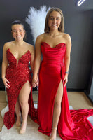 Load image into Gallery viewer, A Line Sweethaert Navy Blue Long Prom Dress with Split Front