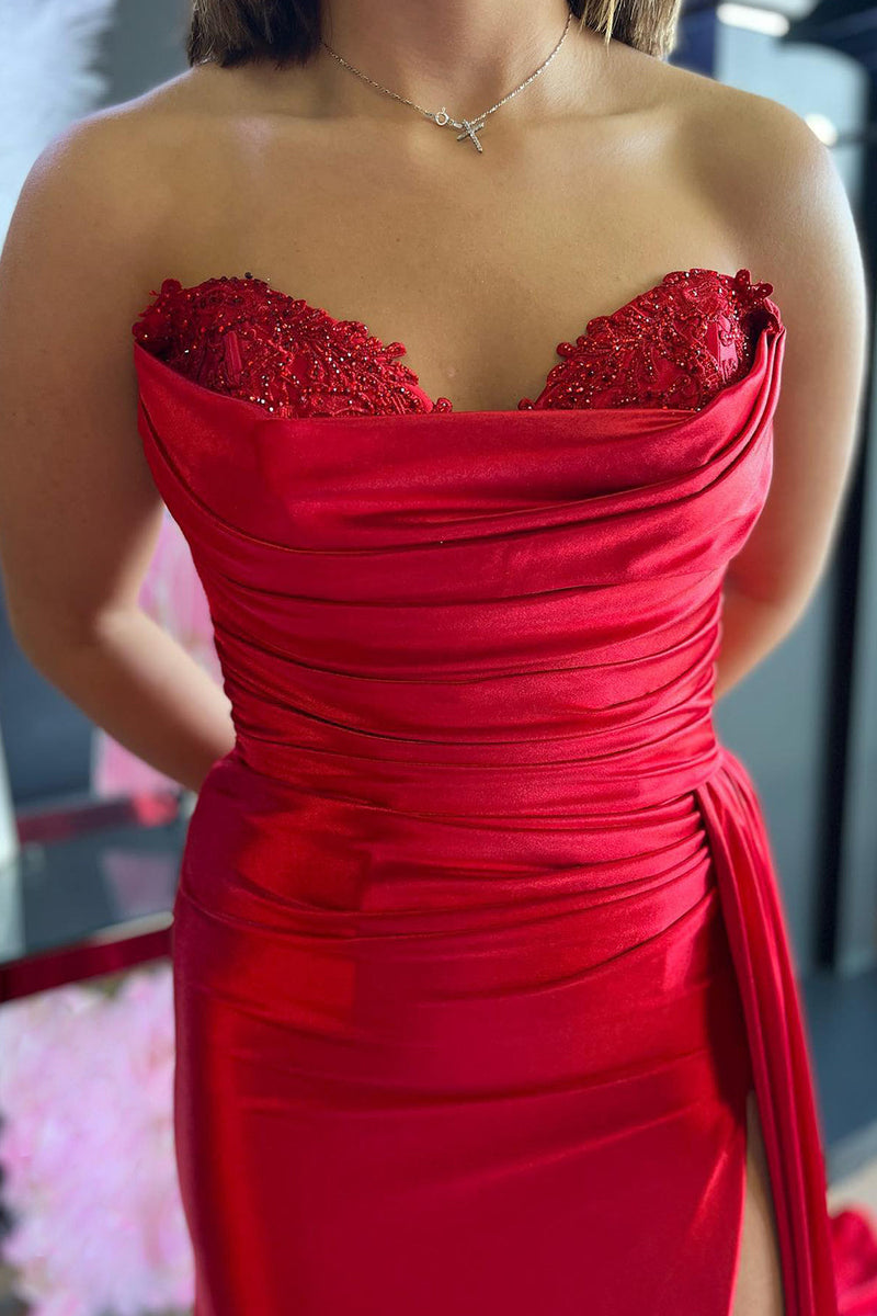 Load image into Gallery viewer, A Line Sweethaert Navy Blue Long Prom Dress with Split Front