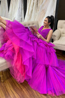 Load image into Gallery viewer, Purple Tiered Tulle A-Line Prom Dress