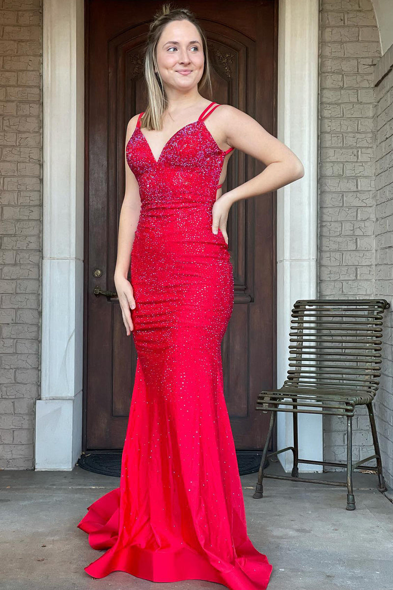 Load image into Gallery viewer, Lavender Rhinestone Spaghetti Straps Mermaid Prom Dress