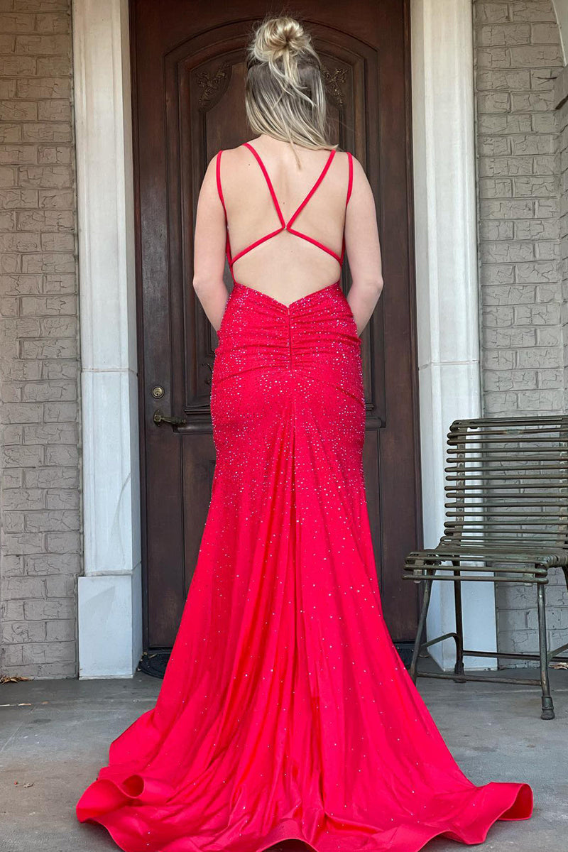 Load image into Gallery viewer, Lavender Rhinestone Spaghetti Straps Mermaid Prom Dress