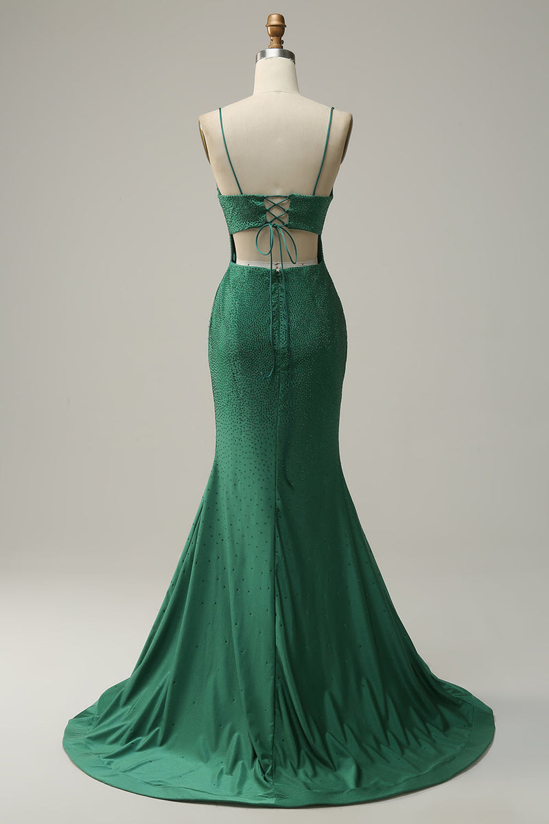 Load image into Gallery viewer, Mermaid Spaghettti Straps Red Sequins Long Prom Dress with Split Front