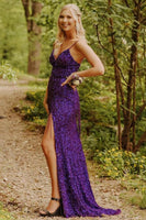 Load image into Gallery viewer, Black Sequined Spaghetti Straps Prom Dress