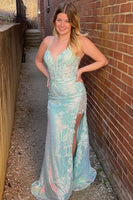 Load image into Gallery viewer, Lavender Sequin Mermaid Prom Dress with Appliques