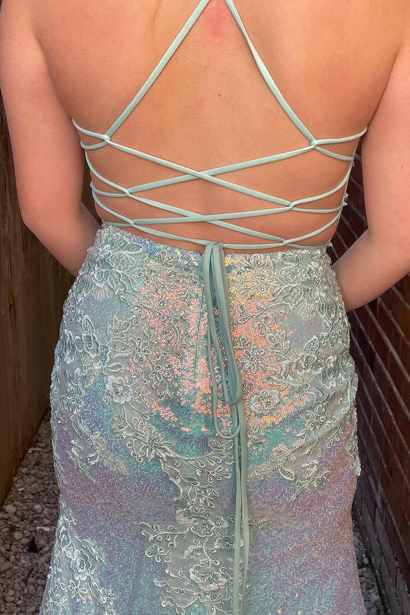 Load image into Gallery viewer, Lavender Sequin Mermaid Prom Dress with Appliques