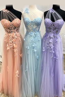 Load image into Gallery viewer, A Line One Shoulder Black Long Prom Dress with Appliques