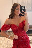 Load image into Gallery viewer, Dark Red Off The Shoulder Tiered Prom Dress