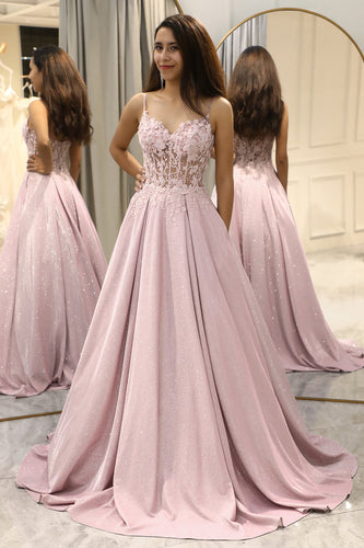 Blush A Line Long Corset Prom Dress With Appliques