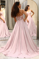 Load image into Gallery viewer, Blush A Line Long Corset Prom Dress With Appliques