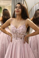 Load image into Gallery viewer, Blush A Line Long Corset Prom Dress With Appliques