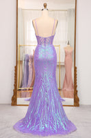 Load image into Gallery viewer, Sparkly Purple Mermaid Long Prom Dress With Embroidery Appliques