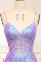 Load image into Gallery viewer, Sparkly Purple Mermaid Long Prom Dress With Embroidery Appliques